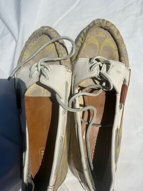 Coach Canvas Boat Shoes in Khaki, Cream, and Brown